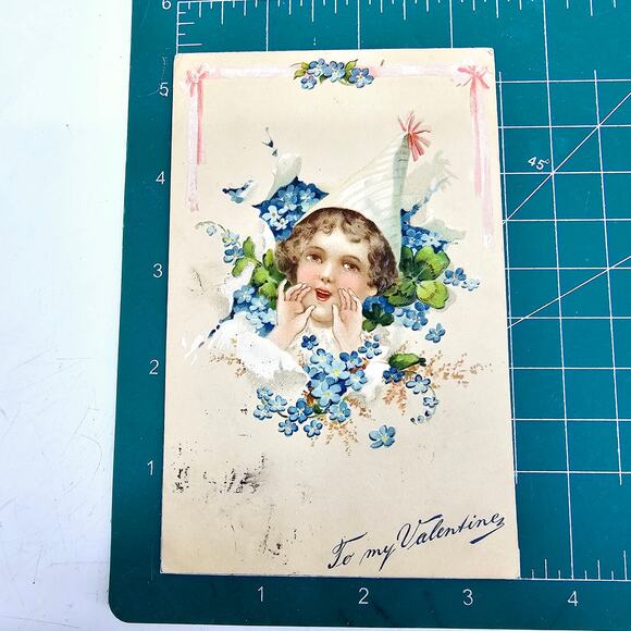 1907 Antique Collectible Embossed Valentines Child Pointed Hat Post Card Posted - Picture 5 of 5